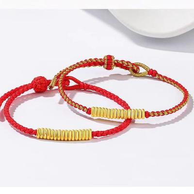 Pulseira de Fio Vermelho com Contas em Espiral de Ouro de Areia do Vietnã para Homens e Mulheres - Pulseira Trançada de Casal da Sorte
