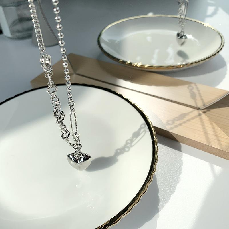 Korean version of splicing love necklace light luxury new design sense collarbone chain exquisite titanium steel necklace jewelry