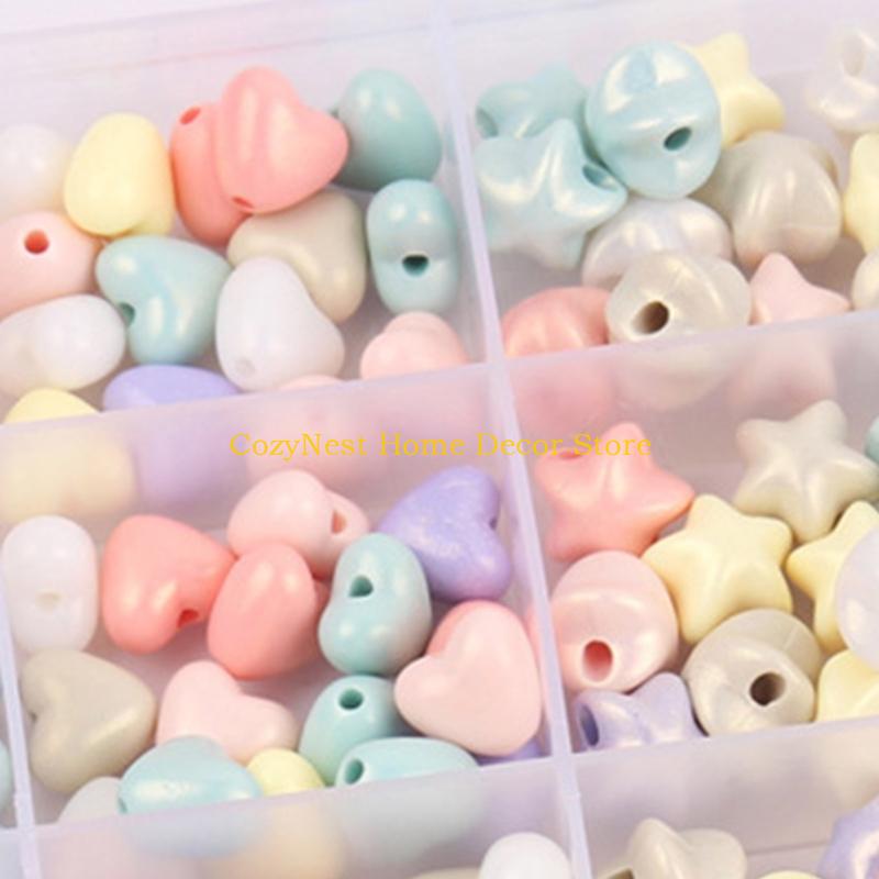 92MF Acrylic Beads Round Spacer Beads Heart Beads with Hole DIY Craft Beads Colourful Beads for Bracelets Jewellery Making