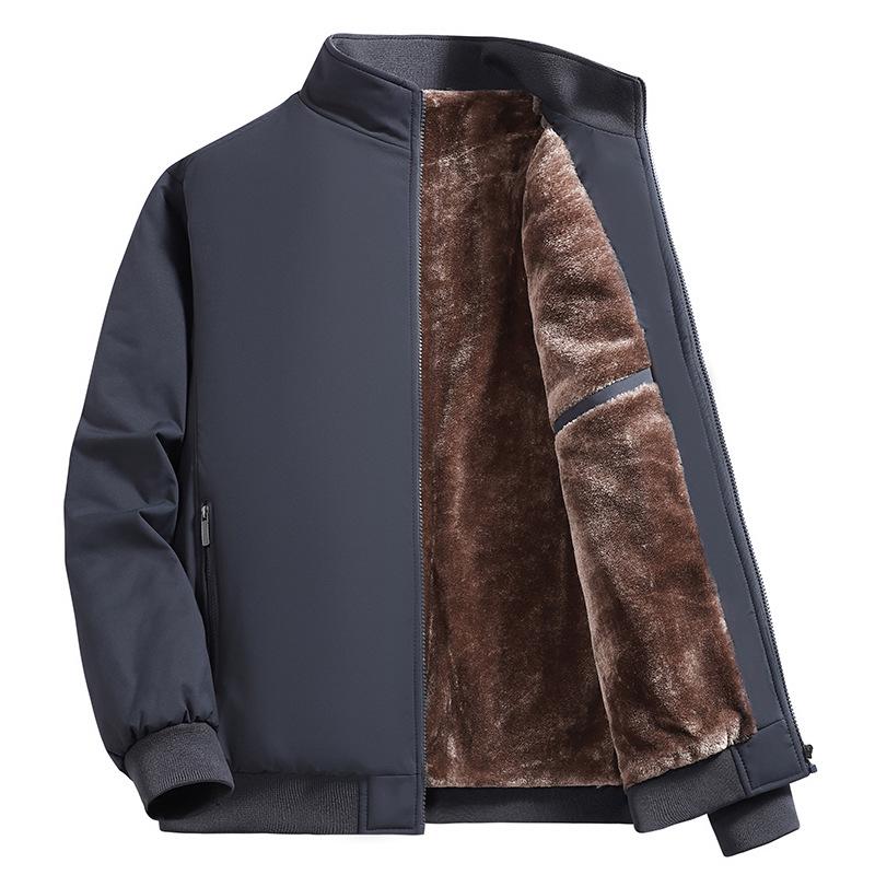 Men's Warm Velvet Jacket, Stand Collar, Versatile for All Ages, Casual Fit for Autumn & Winter