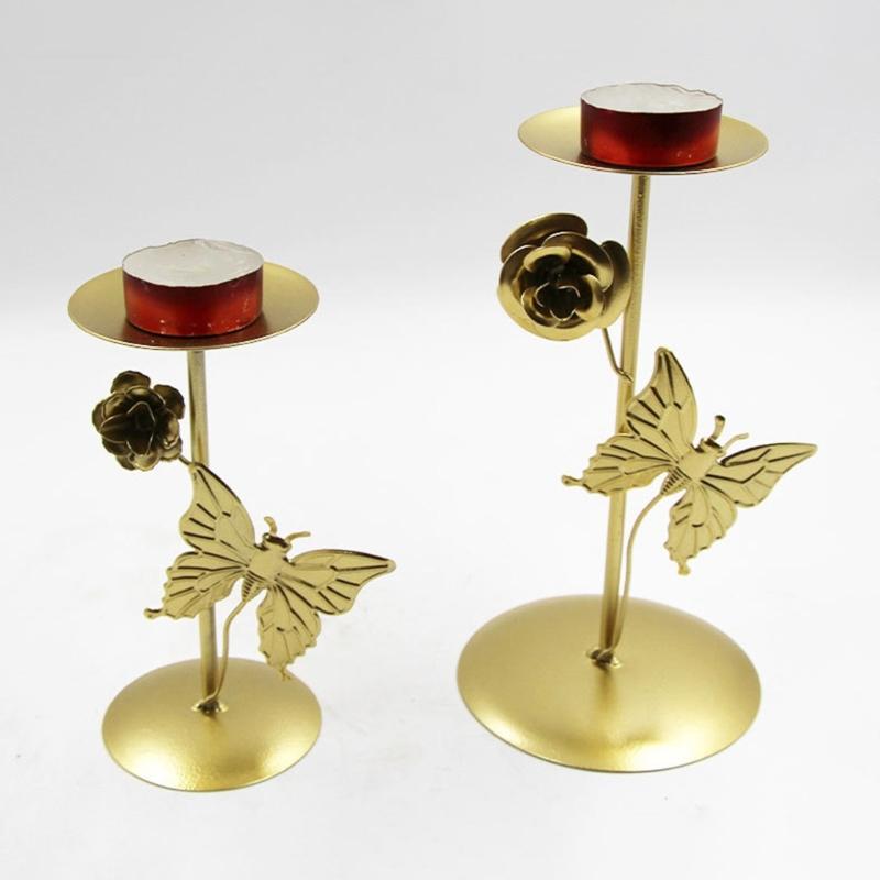 Wrought Iron Candle Holder Butterfly Decorative Candlestick Desktop Ornaments Wedding Candle Stand for Home Bedroom