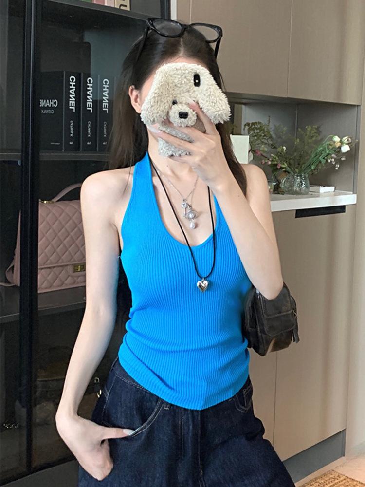 

Spicy Girl Blue Knitted Halter Crop Top - Women s 2025 Retro Chic Sleeveless Summer Vest Medium красный
