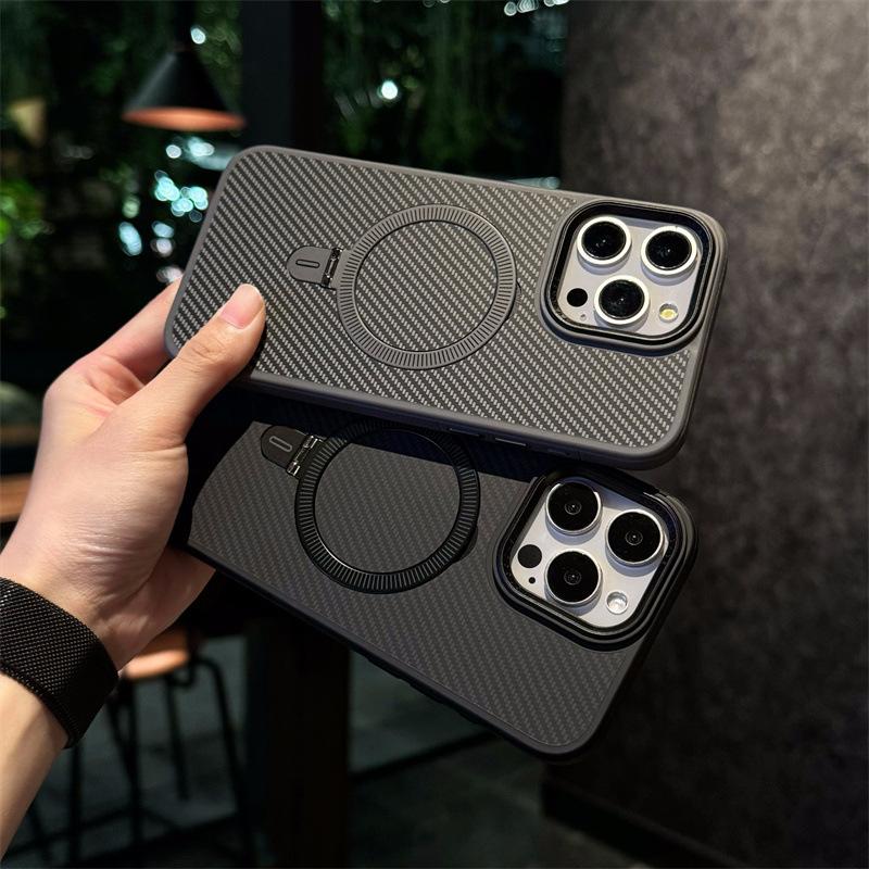 Apple 15 Carbon Fiber Magnetic Suction Bracket Mobile Phone Case Is Suitable for Apple 16PROMAX Metal Magnetic Mobile Phone Case 14PR.