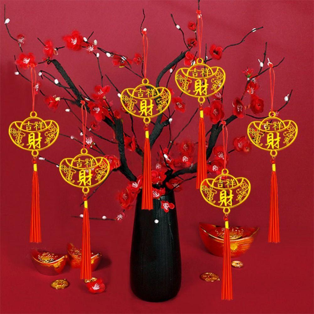 6/10Pcs Gold Chinese New Year Pendant Good Luck Waterproof Spring Festival Bonsai Pendant with Tassel Wealth