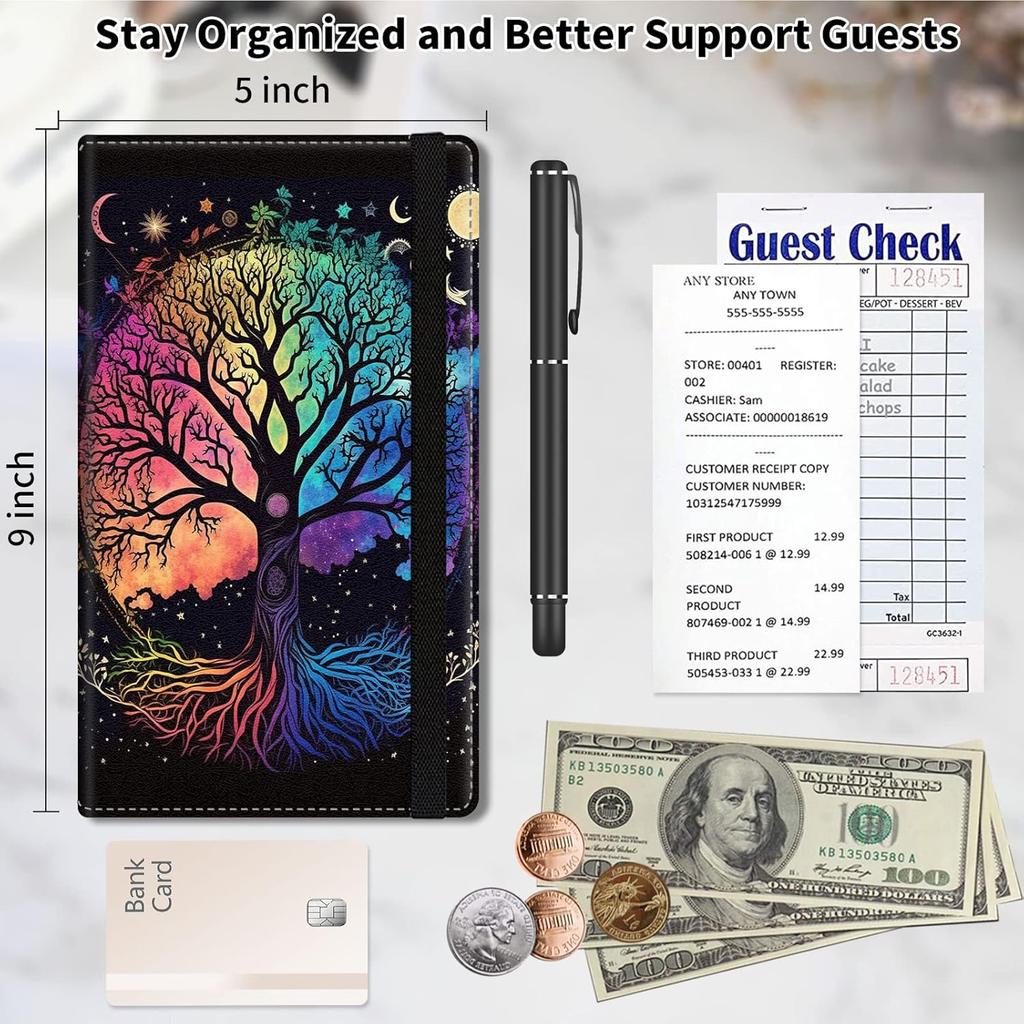 Server Book,Waitress Book,5x9 Inch Server Books for Waitress & Waiter, Cute PU Leather Serving Book Guest Check Presenters Organizer with Zipper