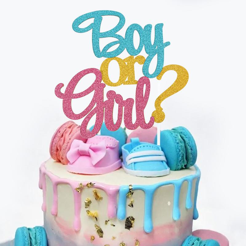 Glitter Boy or Girl Cake Toppers Gender Reveal Party Cake Decorations Pink Blue He or She Supplies Birthday Party Cake Flags