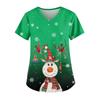 Ladies' Fashionable V-neck Pocket Short Sleeved Christmas Tree Printed Caregiver Uniform