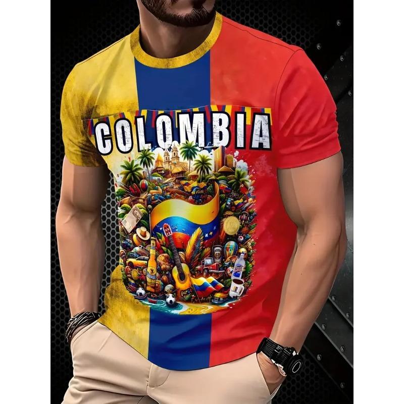 Full Print Colombia Flag Graphic Tshirts For Men New In Casual Crew Neck Short Sleeve T Shirt Streetwear Men's Oversized Tees