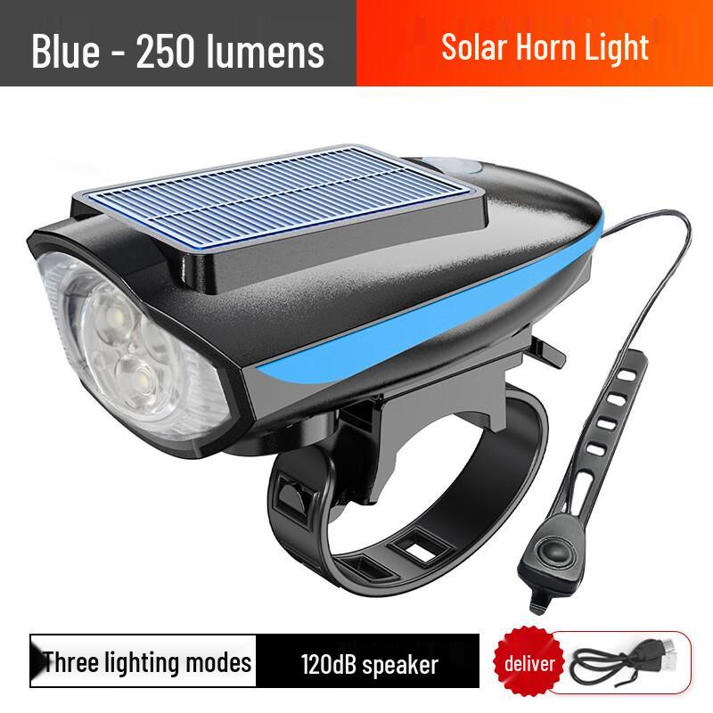 Solar USB Rechargeable Bicycle Headlight with Horn
