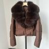 Womens Short Down Coat With Real Fox Fur Collar Lightweight Warm Winter Jacket Urban Commute Casual Wear