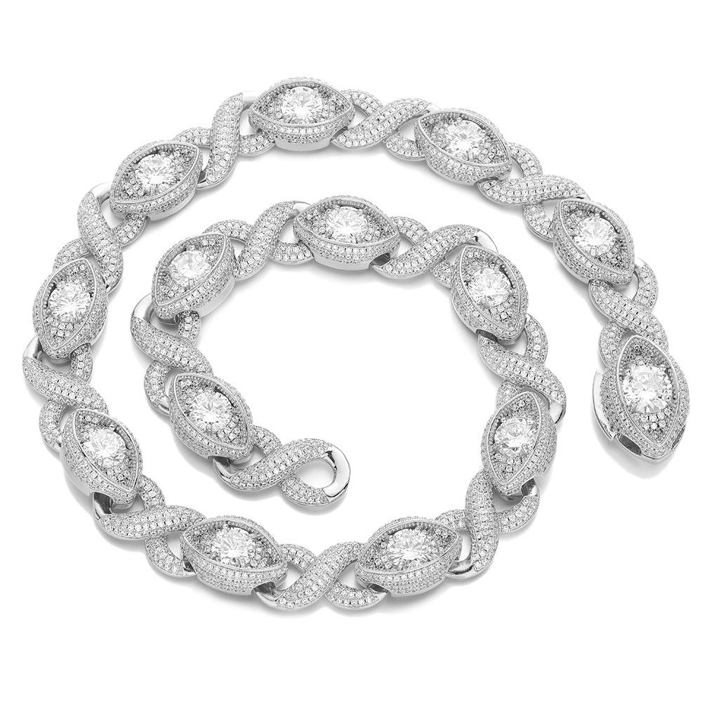 Hip-hop 11MM unlimited eyes 1 character Cuban chain micro-inlaid zircon personality hot-selling hip-hop men s necklace Bracelet 7inch (length about 18cm)