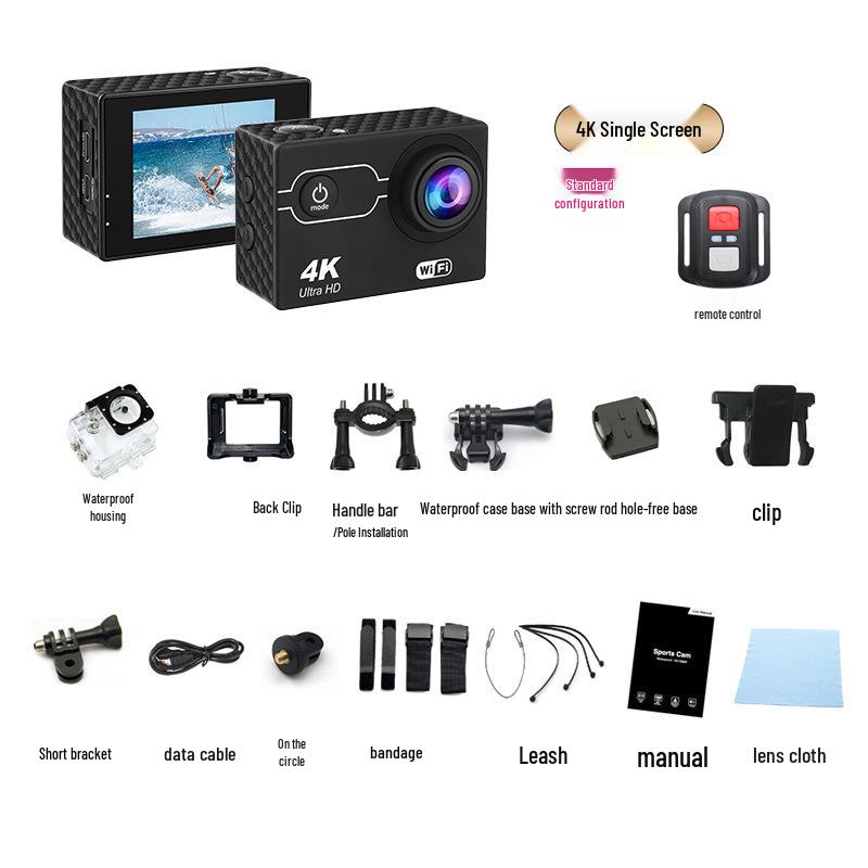 4K Sports Action Camera with Anti-Shake, Touchscreen, Wireless Connectivity, for Cycling & Fishing