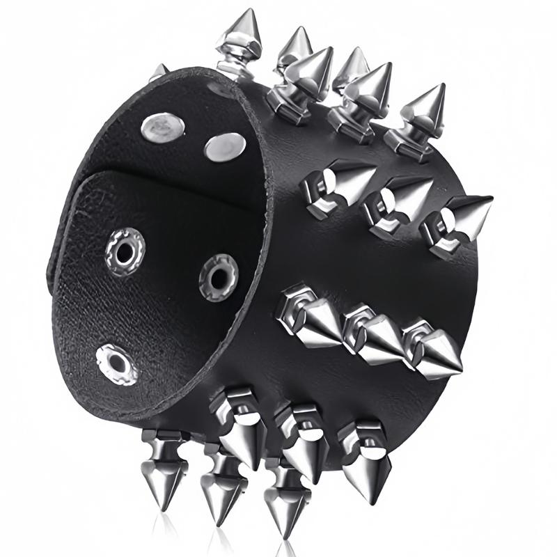 Punk Pu Leather Bracelet Gothic Rock Unique Rivet Stud Wide Cuff Unisex Bangle Wristband Adjustable Party Jewelry