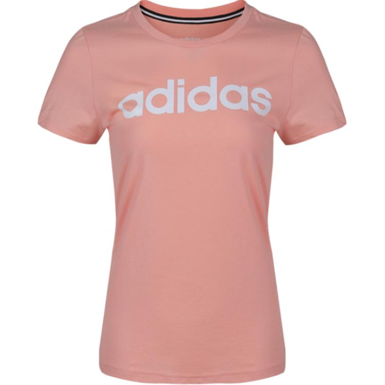 

Adidas Женская модная удобная футболка с коротким рукавом и круглым вырезом с принтом Neo, розовая DW7946 S