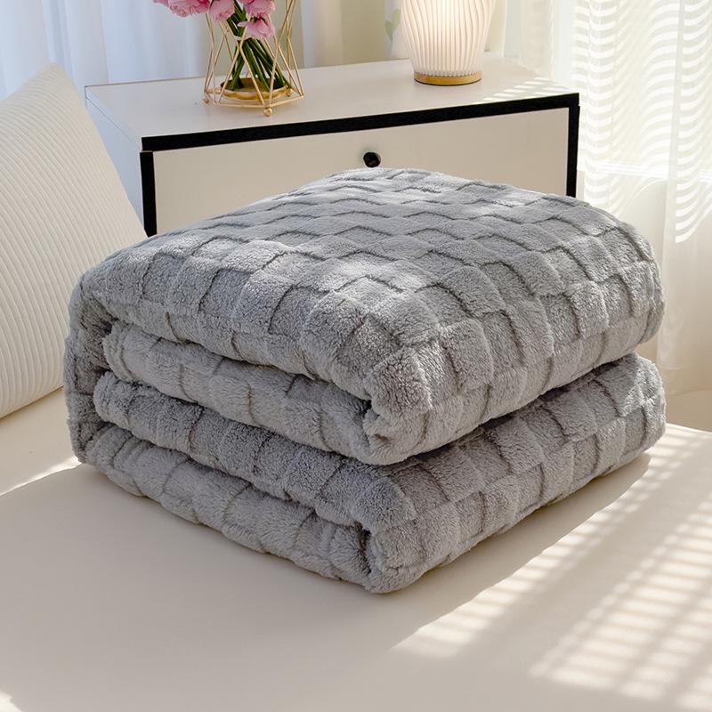 Soft Fluffy Checkerboard Sofa Cover: Taffeta Velvet & Cotton Jacquard Waffle Blanket