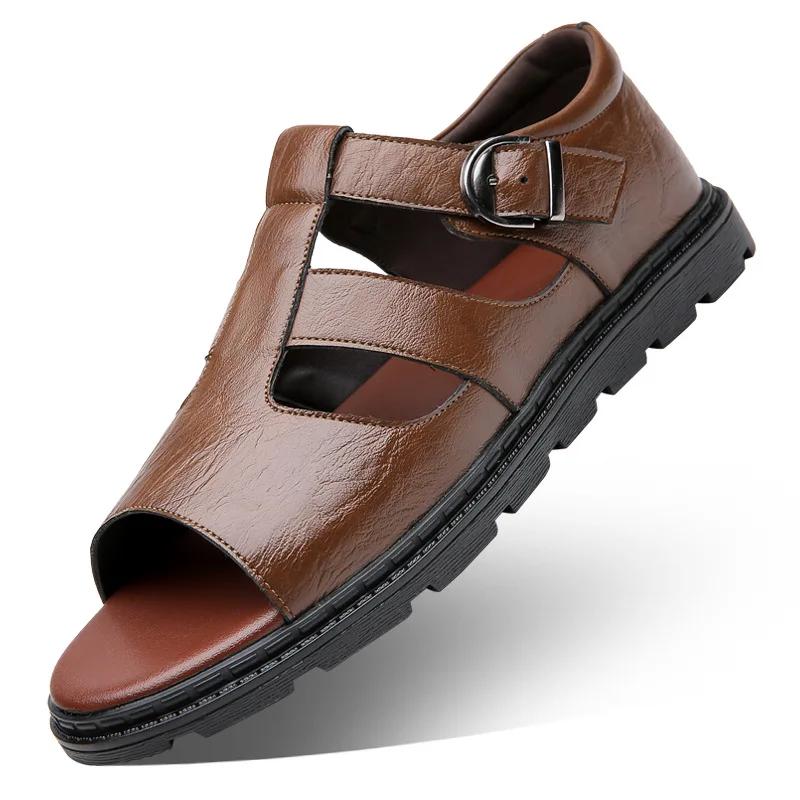 Summer Men Cozy Hollow Non-slip Soft Cool Lighted Breathable All-match Classic Wearable Fashion Casual Leather Sandals