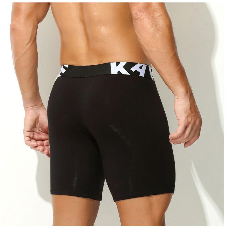 Men'S Boxers Briefs Fly Pouch Front Open Breathable Bulge Underwear Separated Dual Pouch Trunks Enhance Bulge Long Leg Boxers