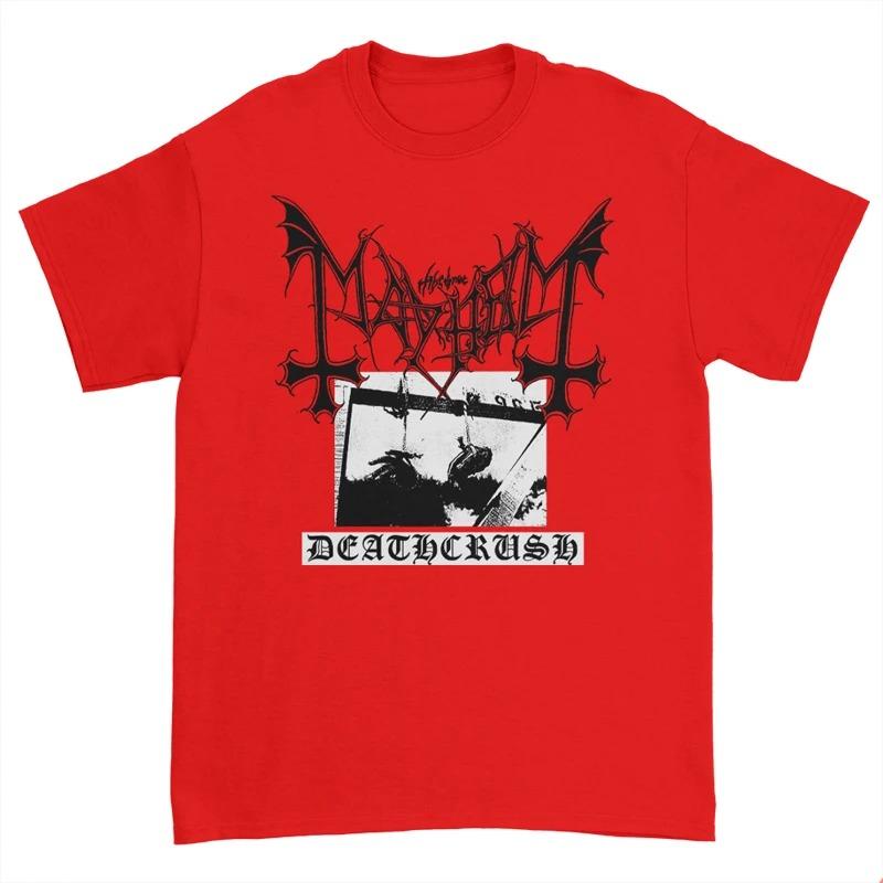 Men T-shirts Mayhem Norwegian Band Black Metal Rock Dark Wind Red American Retro Punk Street Men's and Women's Crewneck T-shirts