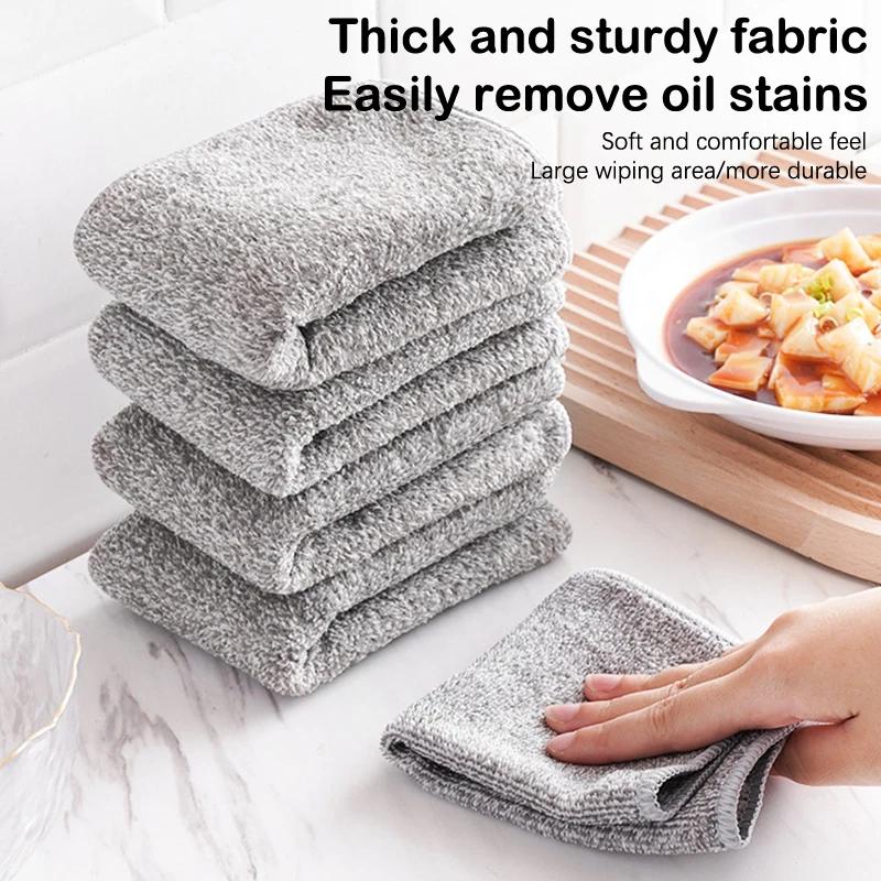 Bamboo Charcoal Fiber Cleaning Cloth Rags Non-Stick Oil Water Absorption Washing Kitchen Towel Household Cleaning Wiping Tools