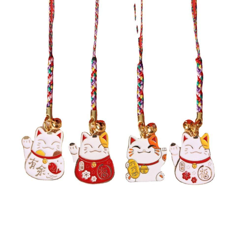 Chinese Style Lucky Cat Phone Strap Polyester Fortune Cat Phone Chain  Creative Gift
