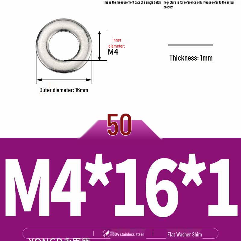 304 Stainless Steel Thickened Flat Washer / Ultra-thin Metal Gasket, Sizes M1.6-M10