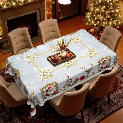 Christmas-Themed Tablecloth, Waterproof, Oil-Proof And Leave-In, Various Sizes, Suitable For Round Dining Tables, European Light Luxury