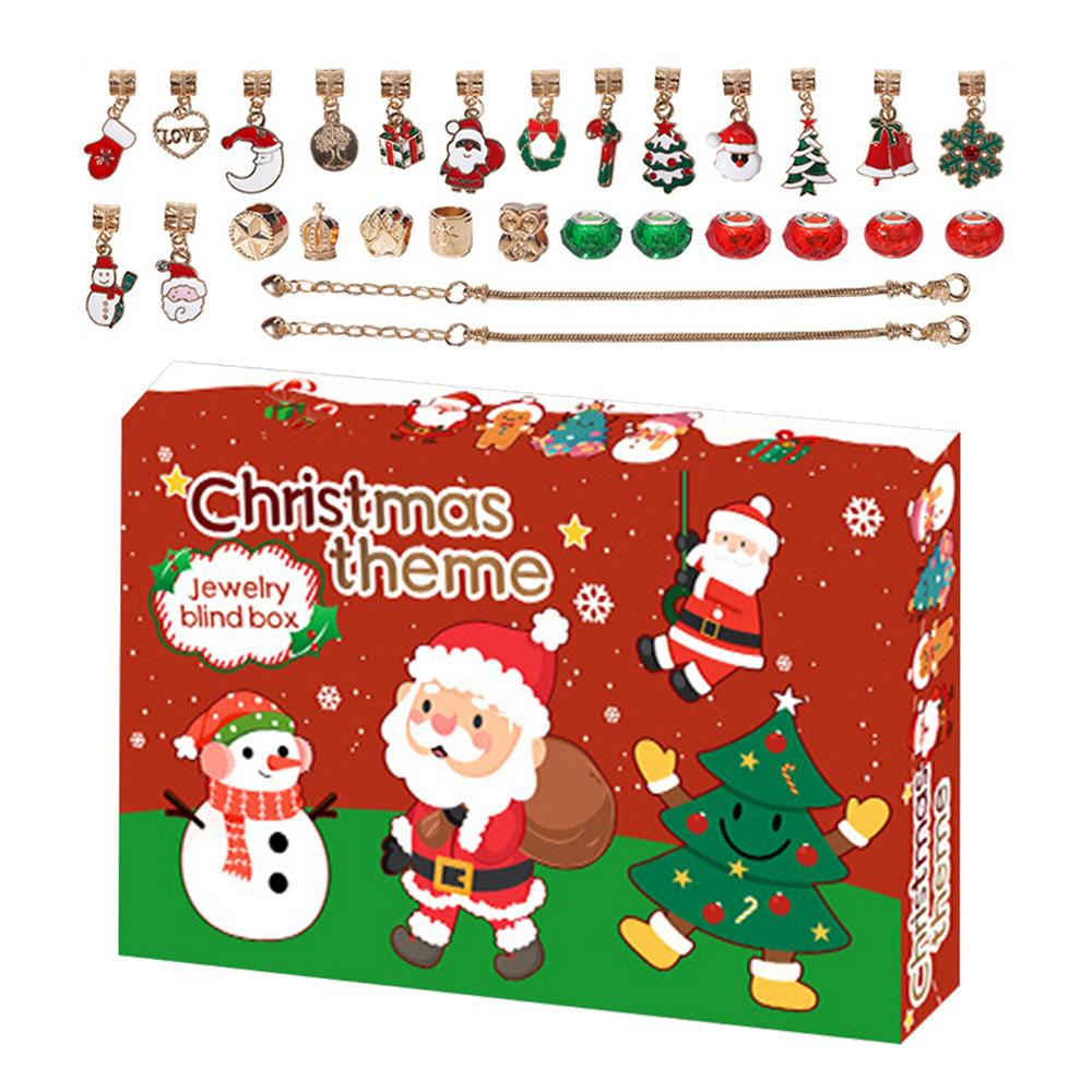 

Маленькие рождественские бусины для браслетов, коробка для браслетов с обратным отсчетом на Рождество, безопасный для кожи адвент-календарь, набор для изготовления браслетов на запястье красный