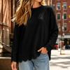 Women's Neck Pullover Sweatshirt with Scalloped Hem, Long Sleeve, Loose Fit, Drop Shoulder, Color
