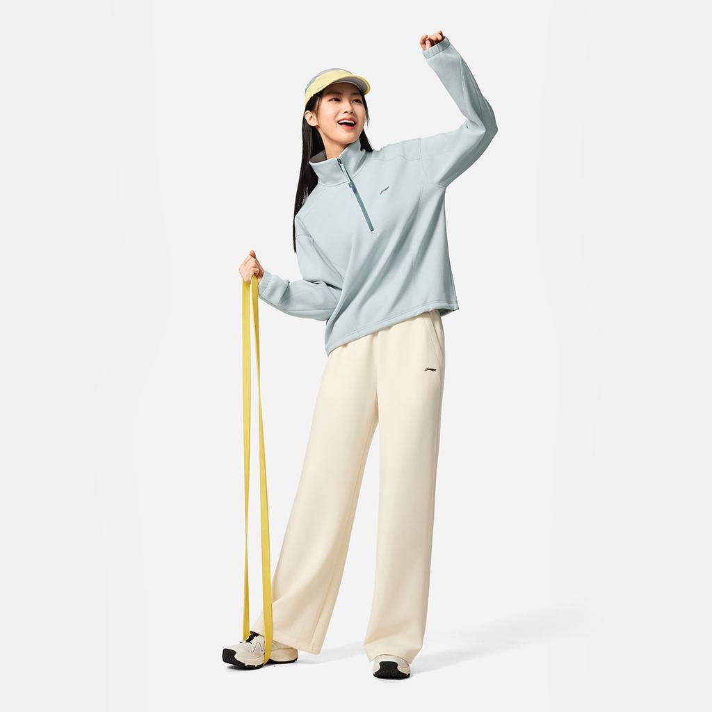 Li-Ning Simple Versatile Solid Color Mid Waist Casual Straight Leg Knitted Sports Pants Women bottoms AKLV970-5