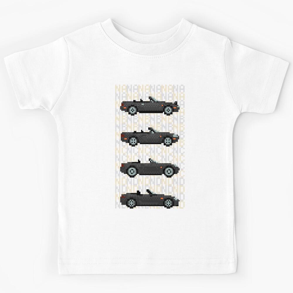 Pixel art Miata generations Black with text Kids T-Shirt 170