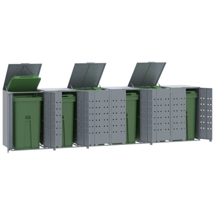 VidaXL Wheeled Storage for Trash Cans for 6 Bins Steel Grey, Trash Can Storage, 3279991