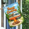2D Flat - 2D Flat - 1pc Enchanting Camping Theme Camper Van & Bonfire  Double-Sided Garden Flag - Vibrant Orange Van with Campfire Design, Polyester M