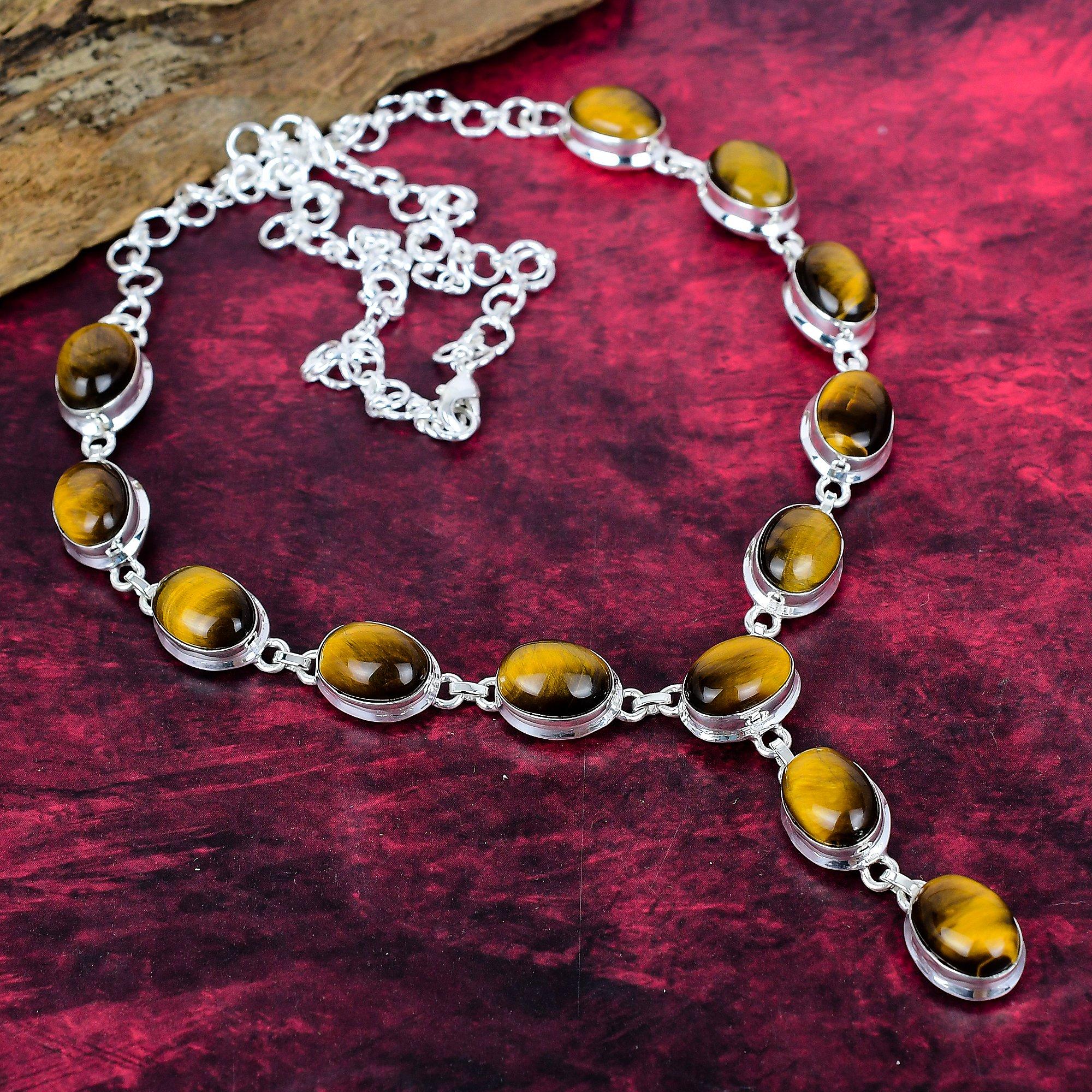 

Ожерелье из твердого стерлингового серебра 925 пробы с тигровым глазом, регулируемое ожерелье-цепочка, драгоценный камень ручной работы, подарок для мамы, антикварные ювелирные изделия жёлтый