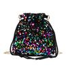 New Japanese Fashion Sequin Shoulder Bag for Girls Shiny Drawstring Crossbody Bag Women Underarm Mini Bucket Bag Phone Purse