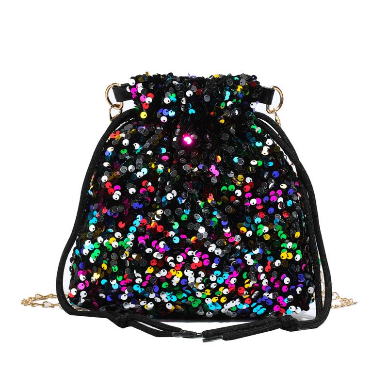 New Japanese Fashion Sequin Shoulder Bag for Girls Shiny Drawstring Crossbody Bag Women Underarm Mini Bucket Bag Phone Purse