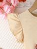 Girls Floral Print Dress with Bow, Ruffle Sleeve Ribbed Bodice Casual Summer Outfit