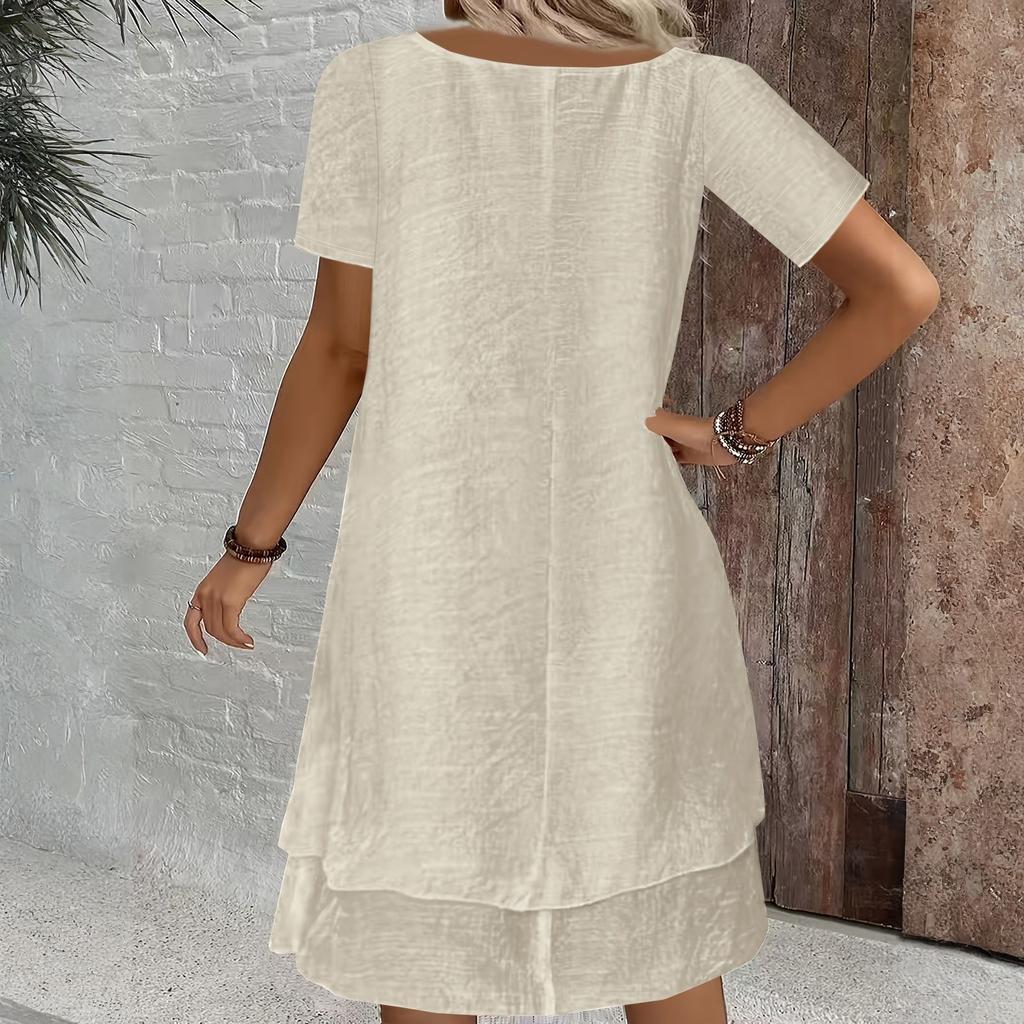 Abito da Donna Casual Monocolore Manica Corta Girocollo Linea ad A Stratificato Vestibilità Larga Leggero Abito Primavera Estate