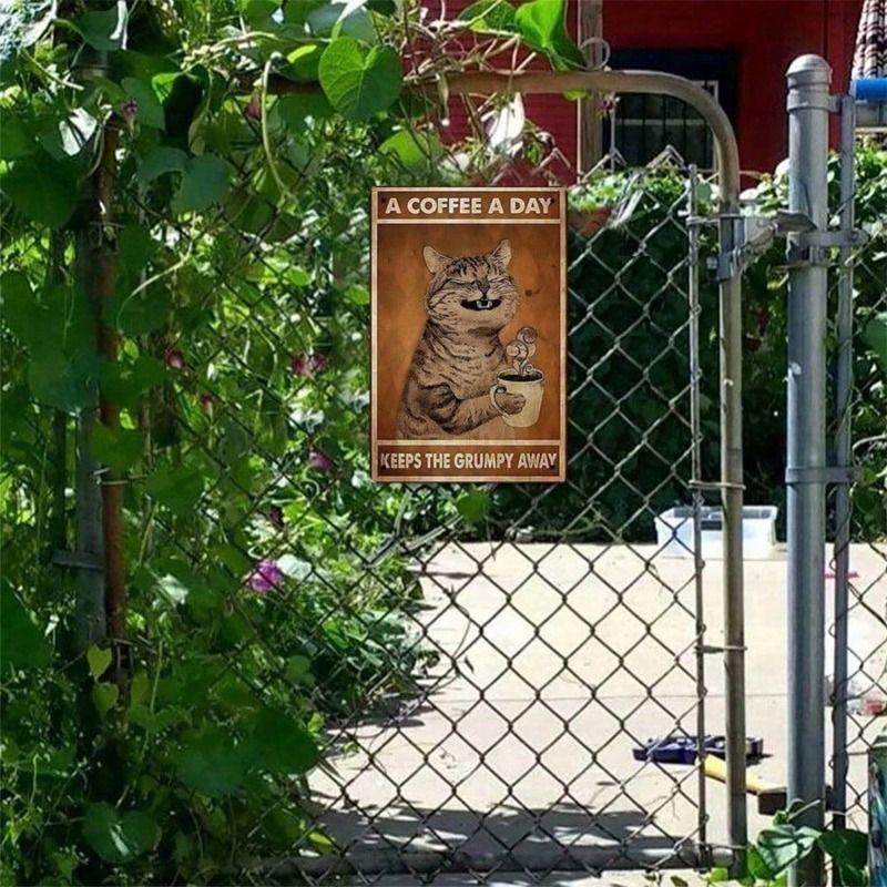 Retro Cat Coffee Metal Wall Poster, Vintage Bar Decor, Gift