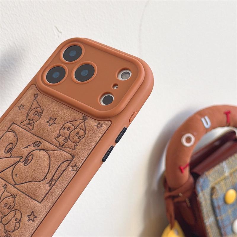 Cartoon Star Man Leather Texture iPhone 15/16/17 ProMax Case Anti-Fall Cover