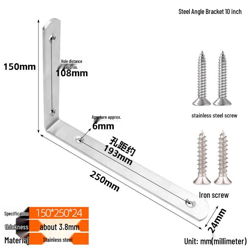 Thickened Stainless Steel 90° L-Shaped Bracket for Furniture and Shelves