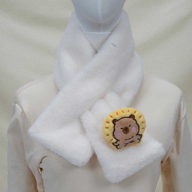 Women's Korean Style Faux Rabbit Fur Scarf - Thick, Warm, Plush Neck Warmer for Autumn/Winter 2024 - Versatile Student Accessory