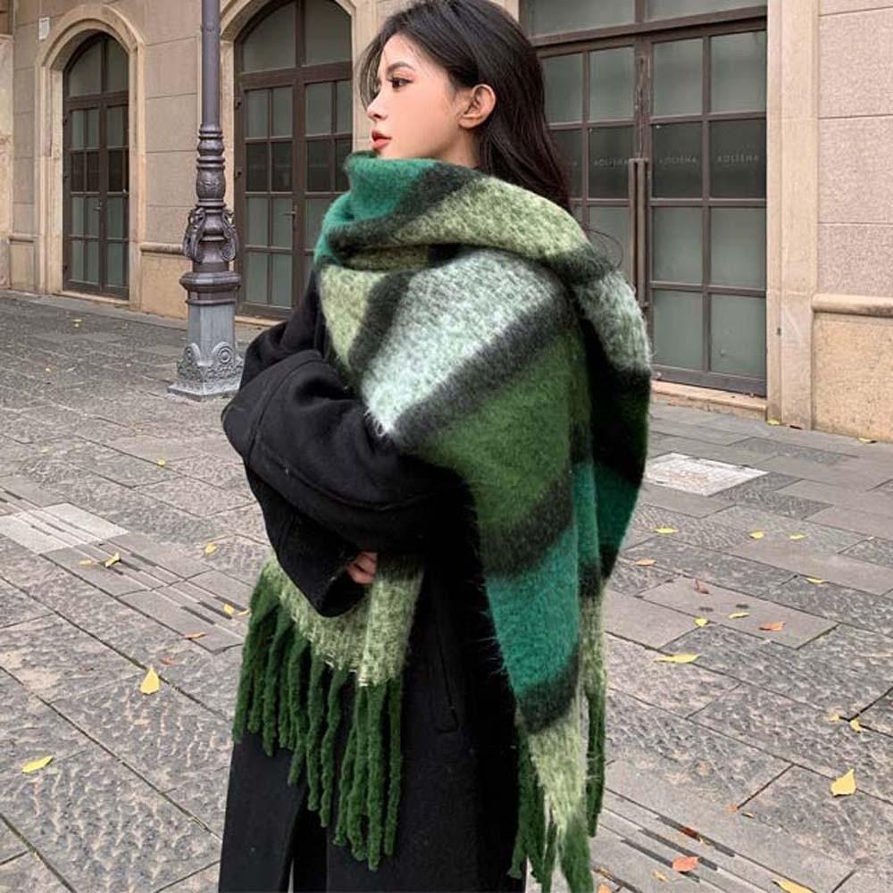 Thermal Plaid Mufflers Thick Tassel Shawls Chunky Neckwear Winter Scarves  Outdoor Travel