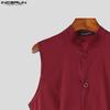 INCERUN Men Stand Neck Sleeveless Buttons Irregular Ruffled Long Vest Cardigan Waistcoats