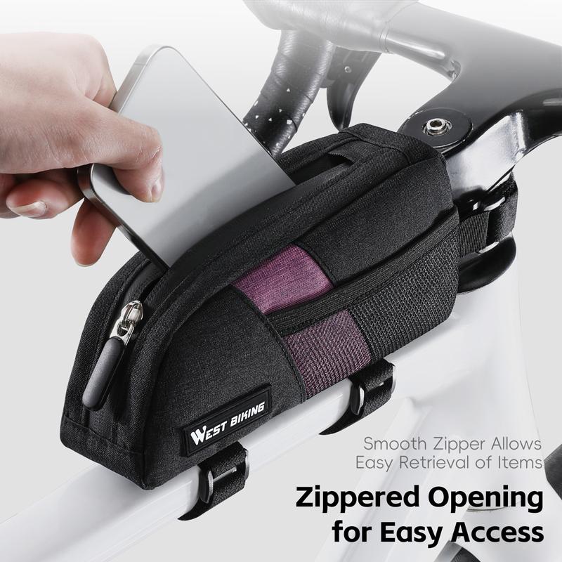 WEST BIKING Bike Top Tube Bag 0.9L Portable Wear Resistant Bicycle Frame Bag 3-Point Strap Stable Cycling Bag Bike Accessories
