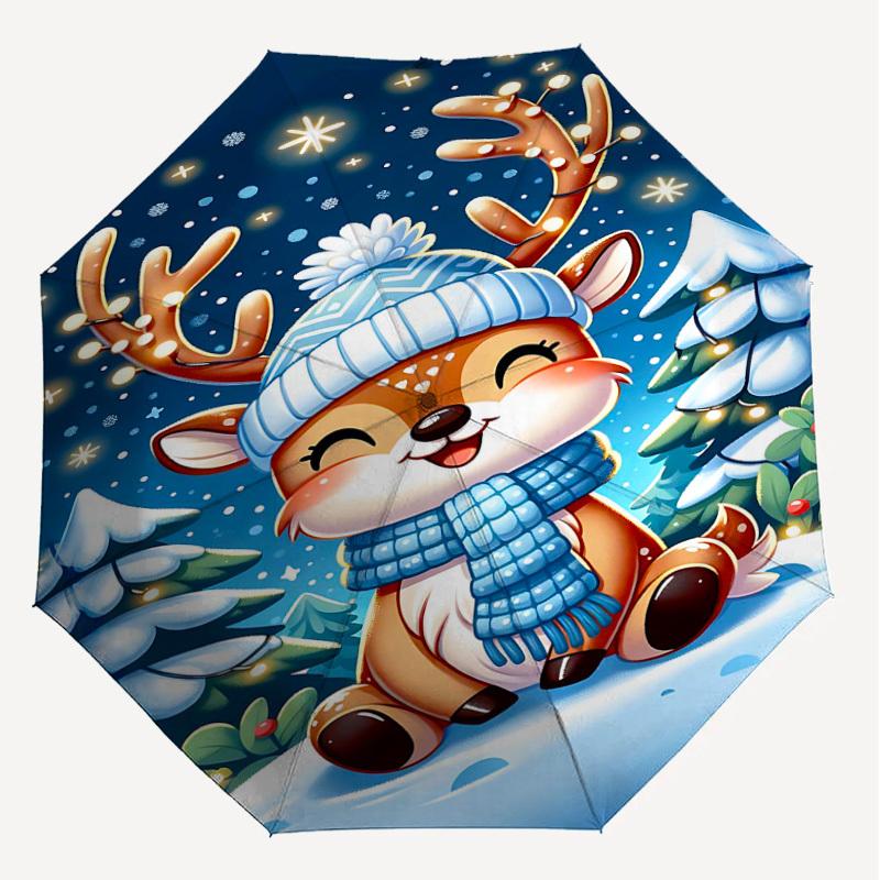1PC reindeer snowscape Automatic Open/Close Umbrella Compact Folding Umbrella with 8-Rib Shaft lightweight esign, Fashion Lovers1226A