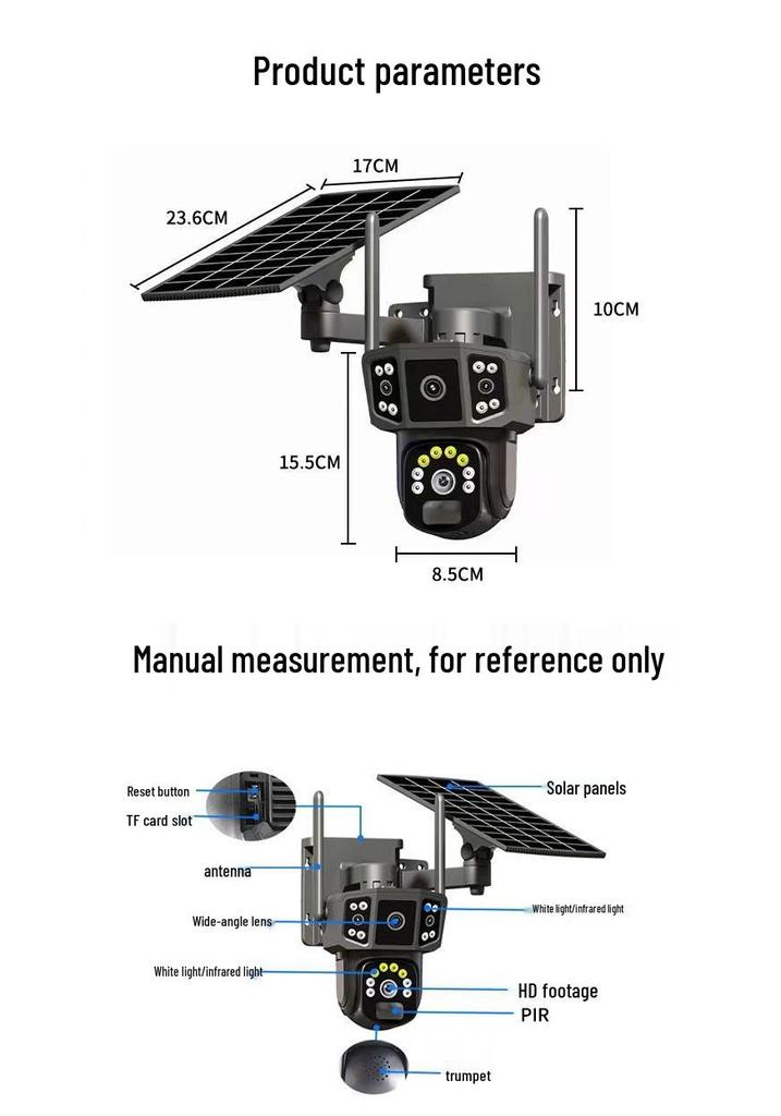V380 Solar 4G HD Three-Lens Outdoor Camera with Night Vision and WiFi for Orchard Monitoring
