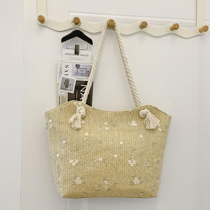 

Вязаная сумка большой вместимости Женская новая художественная сумка через плечо Большая вместимость Плетеная из травы Универсальная сумка-тоут хаки