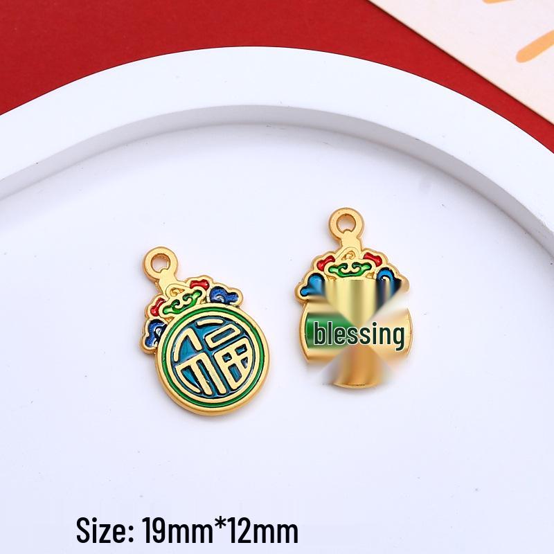 Chinese Style Wealth & Treasures Pendant: Alloy Enamel DIY for Bracelets & Necklaces - New Year Gift