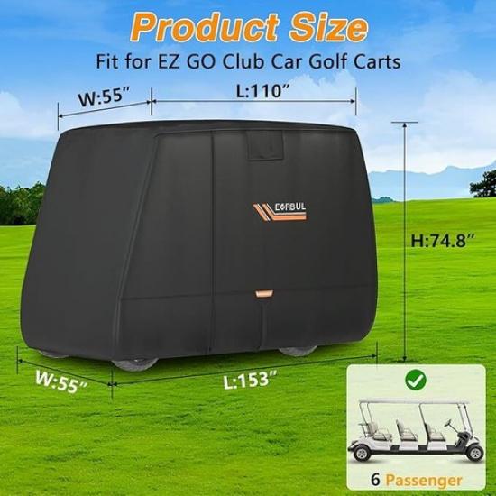 1Pc Golf Cart Cover Heavy Duty 420D Waterproof for EZGO, Club Car 6/4+2