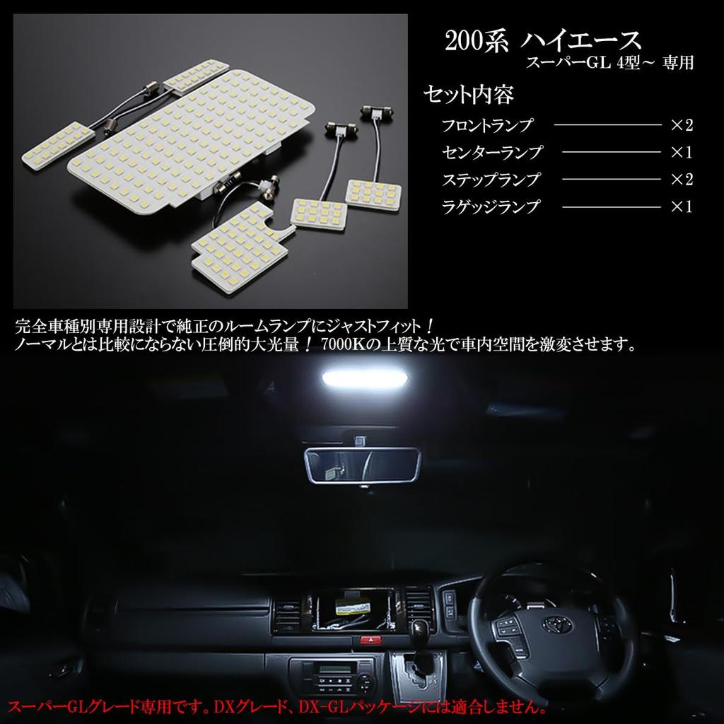 200 Series Hiace Super GL and 8th Generation LED Room Lamp Kit with License Plate Lamp 4th, 5th, 6th, 7th, (White)